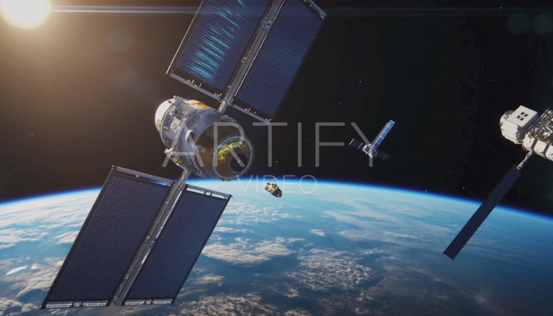 Satellites Drifitng In Orbit Above Earth