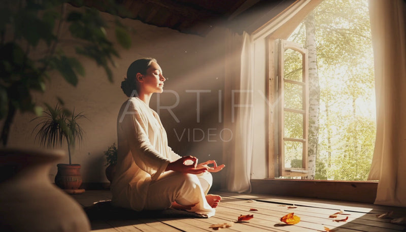 Woman Meditating by Sunny Window