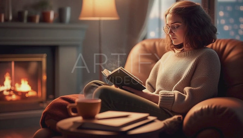 Woman Reading In Cozy Living Room