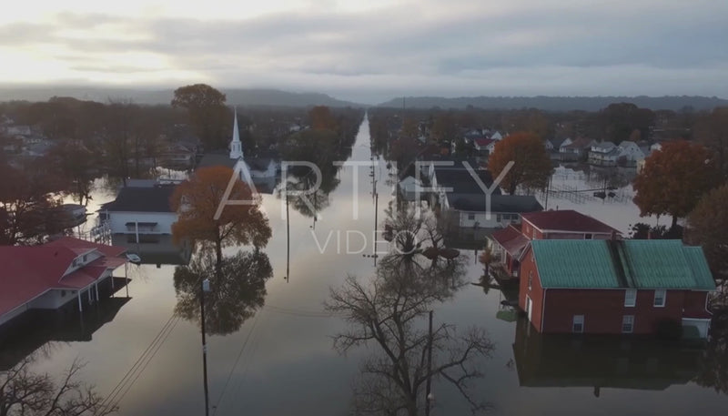 Aerial Shot of a Quiet Flooded Town